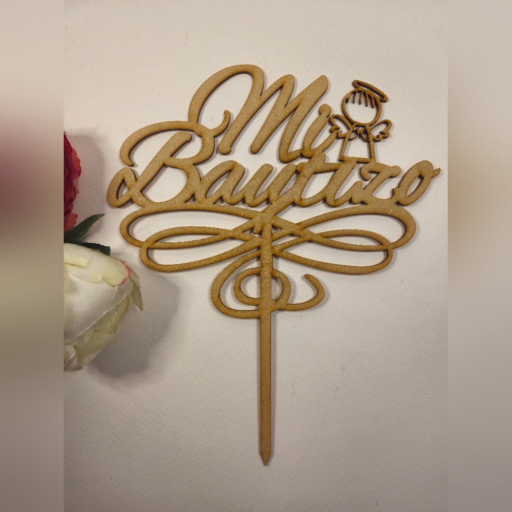 Mi bautizo Cake Topper.  Wooden Baptism Cake Topper.  Cake Toppers decor